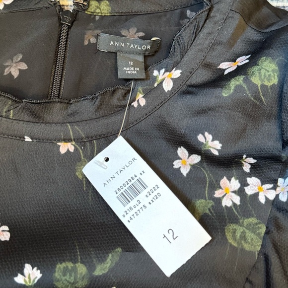 NWT Ann Taylor Women’s Black Floral Long Sleeve High Neck A-line Dress Size 12 - Picture 9 of 11